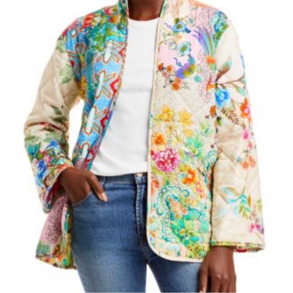 Johnny Was Reversible Dreamer‎ Quilted Jacket M Medium Blooming Floral Patchwork - Picture 3 of 17